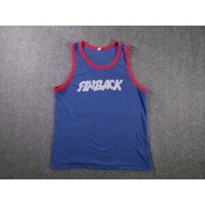 Alternative Tank Top Mens L Blue Red Trim Finback Graphic Muscle Tee Retro